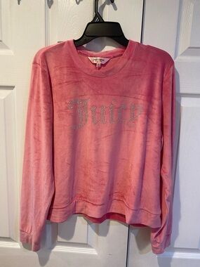 Juicy Couture Pink Velour Rhinestone Logo Crewneck